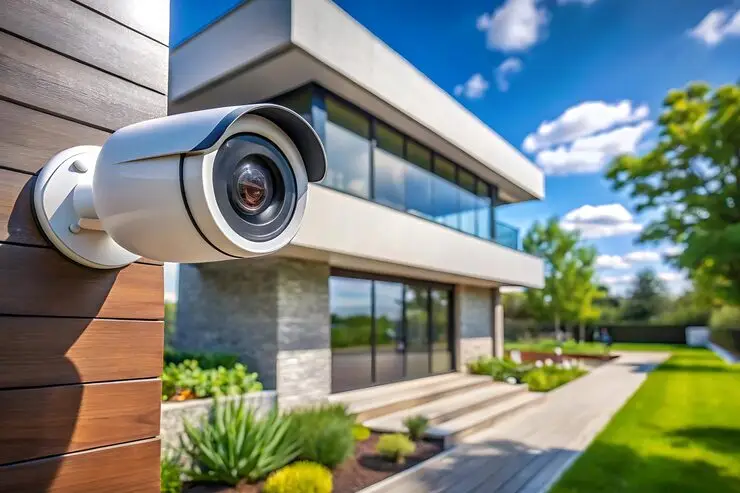 Smart Home Security Camera With Sleek Design Shown Mounted Modern Building Exterior 1274999 5984 - Security Team Pros